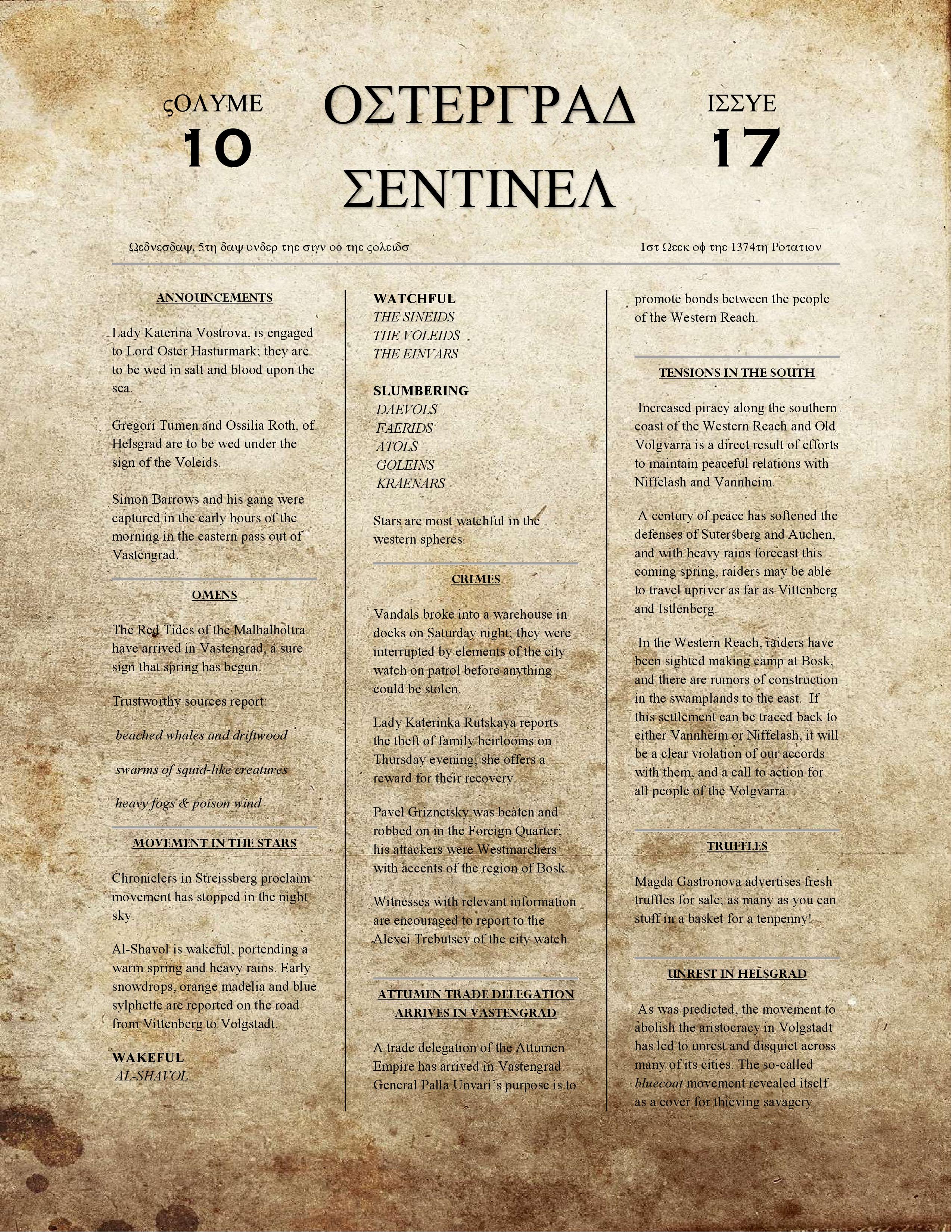 Ostergrad Sentinel, Vol 10, Issue 17